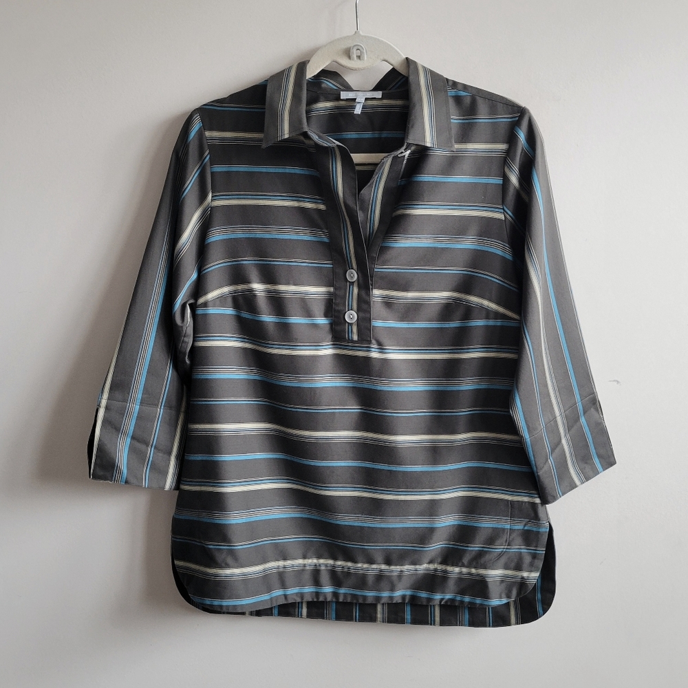 Hinson Wu Charlotte 3/4 Sleeve Variegated Satin Stripe Top Oregano Multi - Picture 3 of 7